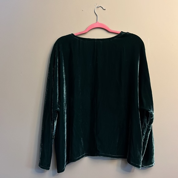 Eileen Fisher Silk Velvet V-Neck Long Dolman Sleeve Boxy Top - Picture 5 of 10